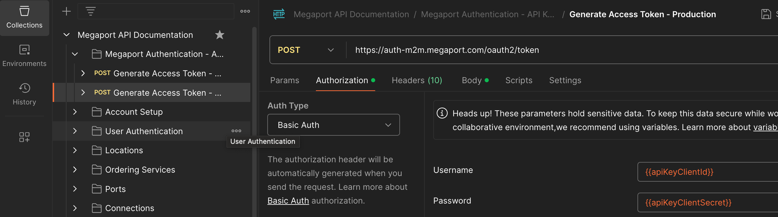 API Client and Secret variable