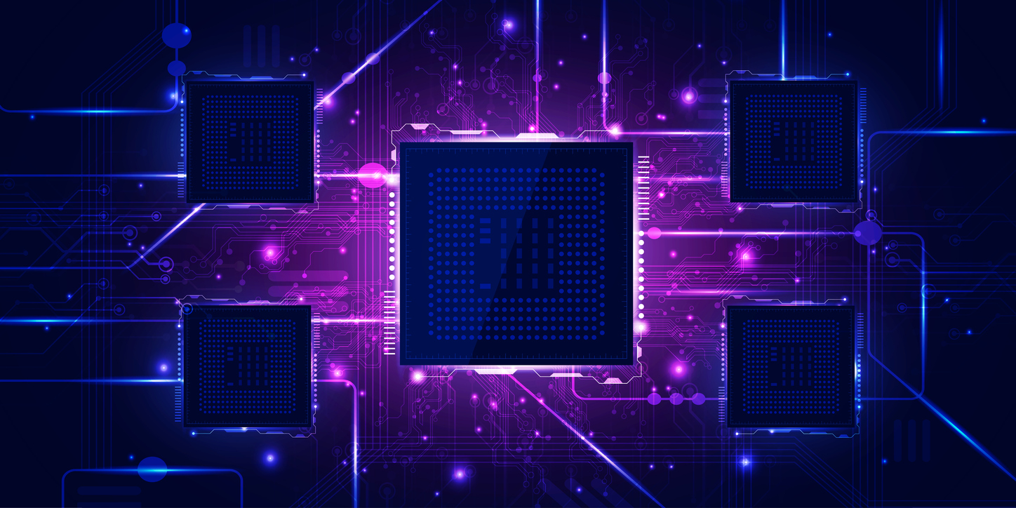 Computer chips on dark purple background